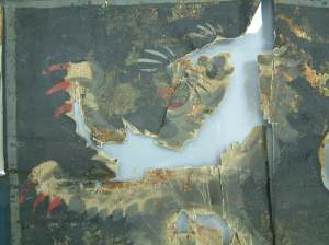 2 Garter Banner c1847, detail showing deterioration of a part painted area